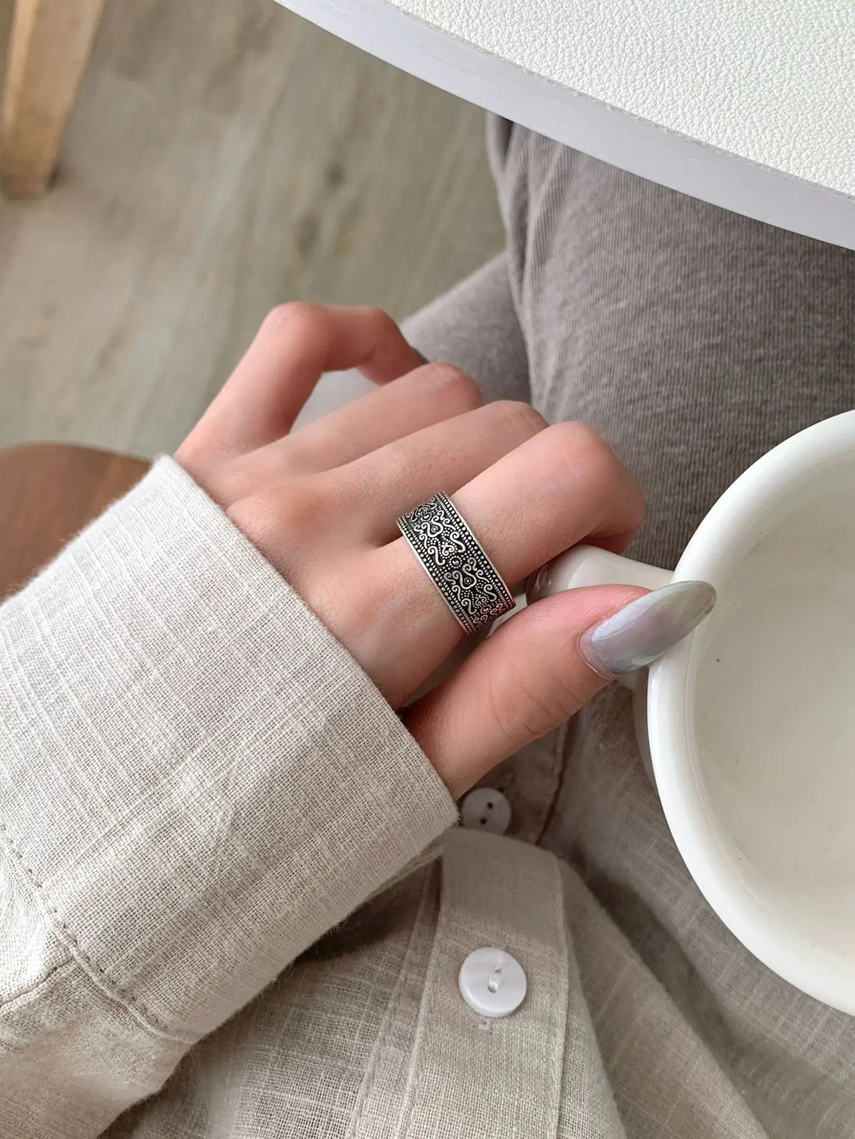 VENTFILLE 925 Sterling Silver Arabesque Pattern Ring For Women Vintage Aesthetic Simple Trend Ethnic Jewelry Gift Dropshipping