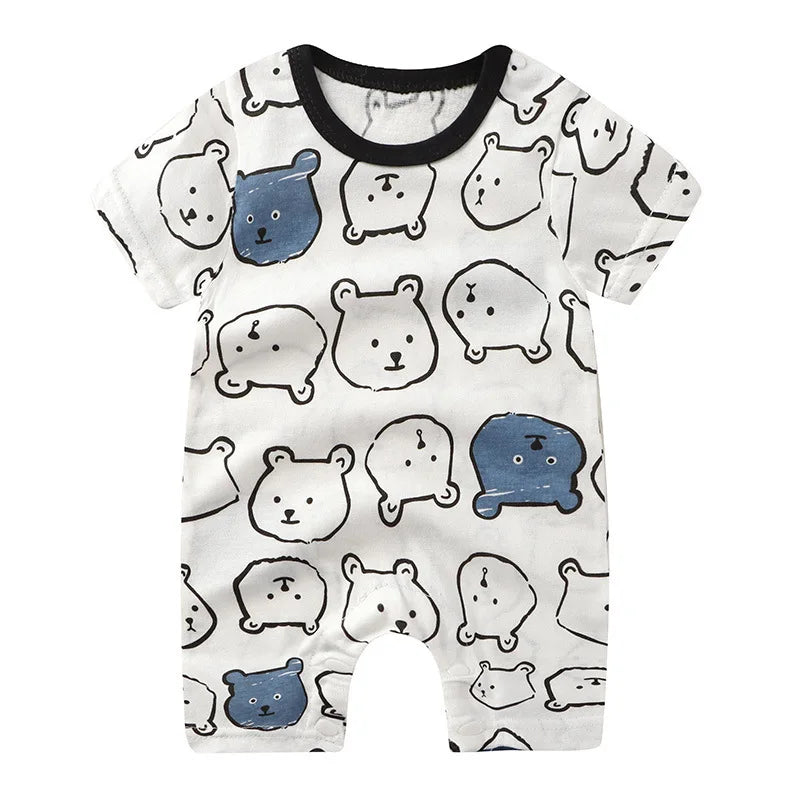 Breathable Cotton Baby Cartoon Jumpsuits, Short Sleeve Bodysuit for Newborn Infant Boys Girls Rompers of Crawling Clothes
