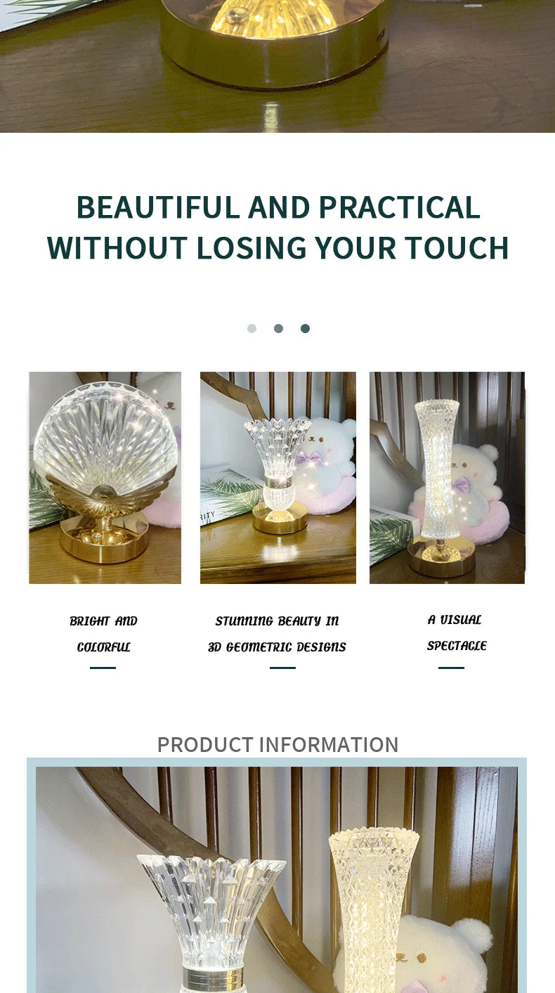 Modern Crystal Table Lamp Bedroom Bedside Light Touch Control Night Light Romantic Ambient Lamp For Home Decor
