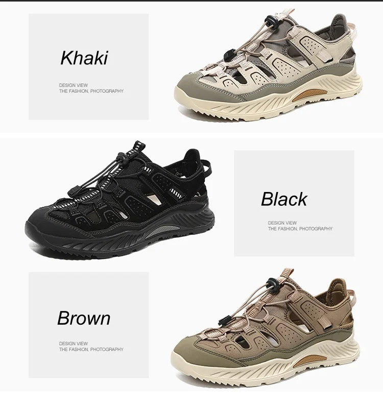 Outdoor Men's Leather Sandals Non-slip Men's Casual Sneakers Comfortable Beach Sandals Summer Men's Breathable Wading Shoes