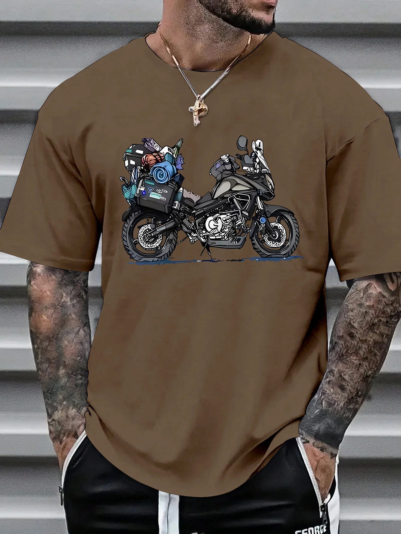 Summer 100% Pure Cotton Men's Fashionable Casual Rally Travel Motorcycle Print Loose Sports Round Neck Short Sleeved T-Shirt Top