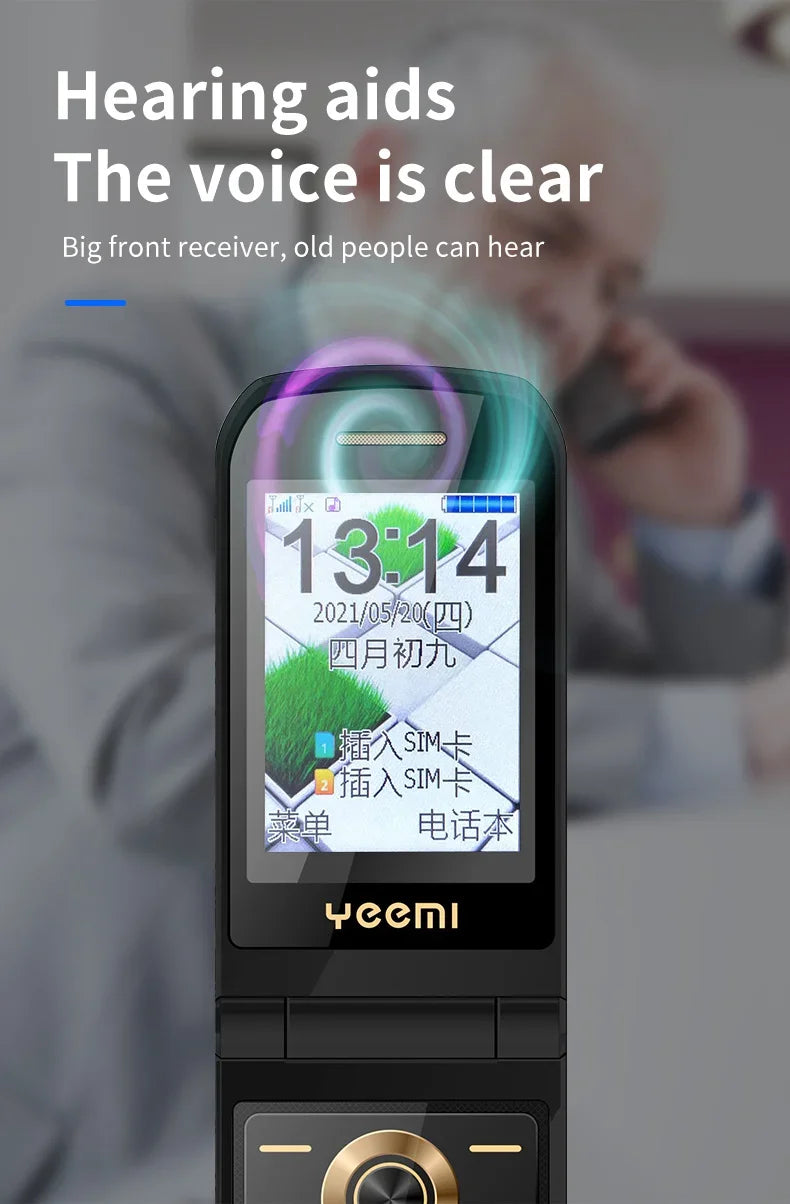 YeeMI K21+ 4G Rugged Feature Phone 2.6Inch Screen Big Button Flip Phone Dual SIM Dual Screen Cellphone 6800mAh Battery Full Band