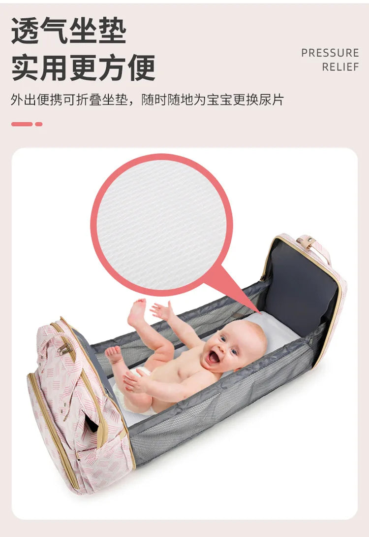 Baby Diaper Bag with Stroller Hooks Portable Baby Crib Diaper Changing Pad Baby Carrier Bag for Activity Mom Backpack 30*20*40cm