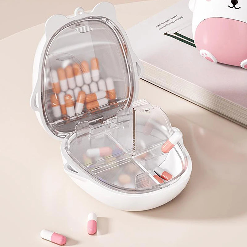 Cute Cartoon Small Bear Portable Double-layer Compartment Going Out Packed Separately Medicine Storage Plastic Pill Box Fashion
