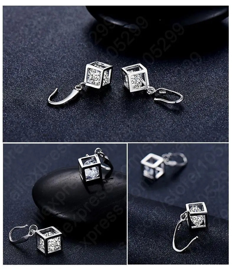 Trendy Design Jewelry Set For Women 925 Sterling Silver Jewelry Set Square Pendant Necklace Earrings Wholesale  Promotion