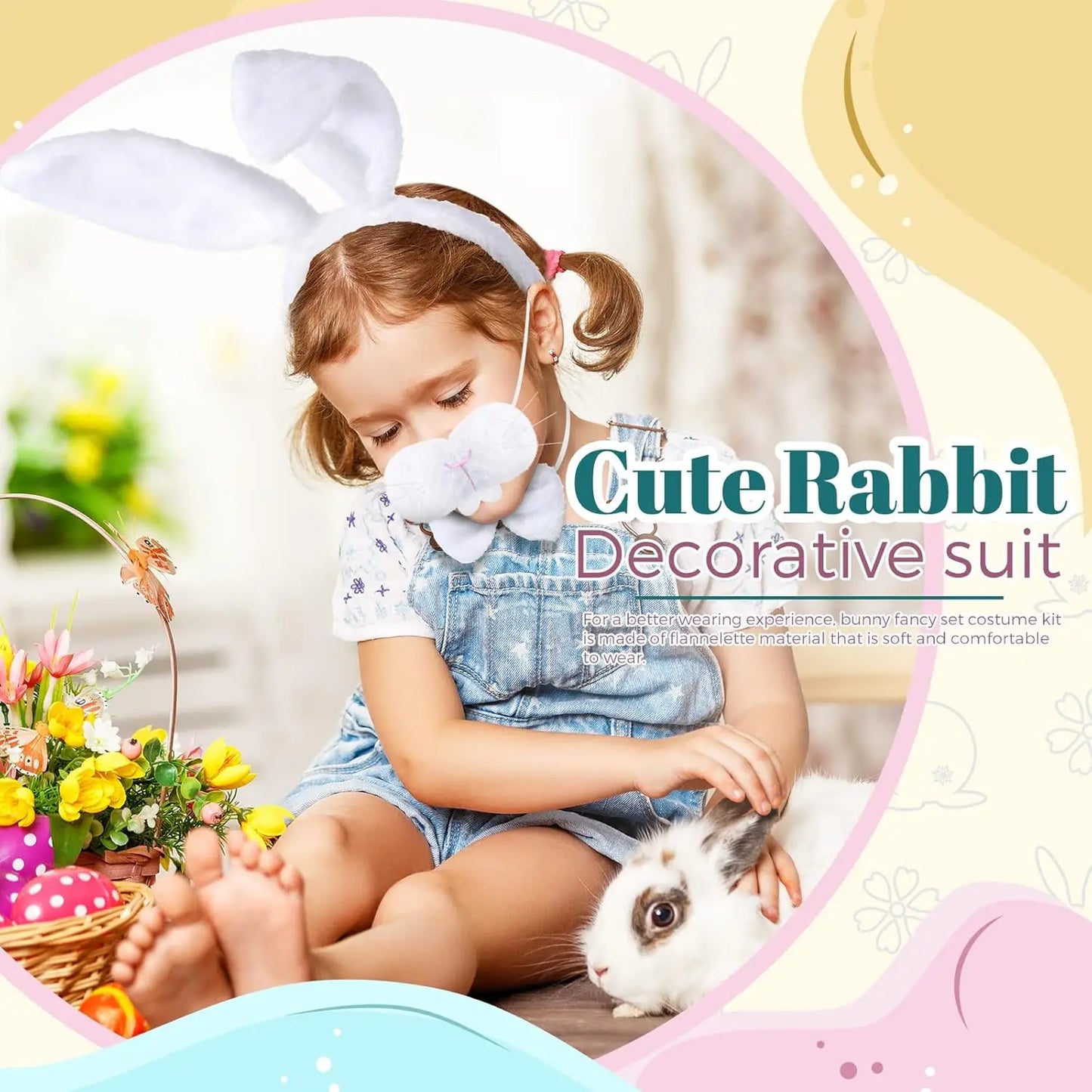 Halloween Bunny Costume Accessories Set Bunny Nose Tail Tie and Ears for Boys Girls Halloween Party Cosplay