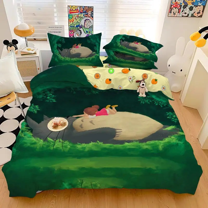 3D Exquisite Cartoon Print Duvet Cover My Neighbor T-Totoro Bedding Set Comforter Bed Youth Home Decor Kids Boys Girls Gift