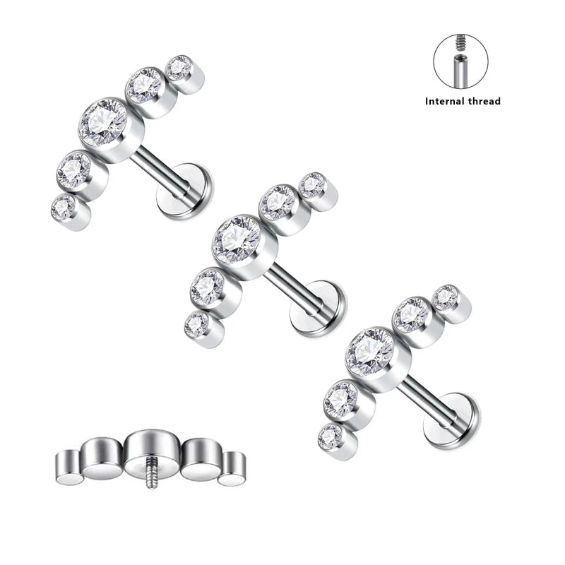 10 Pcs Titanium Earrings Tragus Cartilage CZ Helix Conch Nose Rings Flat Back Piercing Body Jewelry for Women and Men