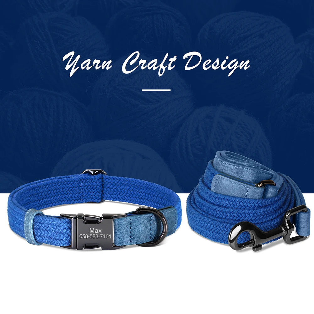 Retro Dog Collar Leash Set Custom Nylon Dog Collars With Walking Lead Rope Adjustable Pet Necklace for Small Large Dogs Durable