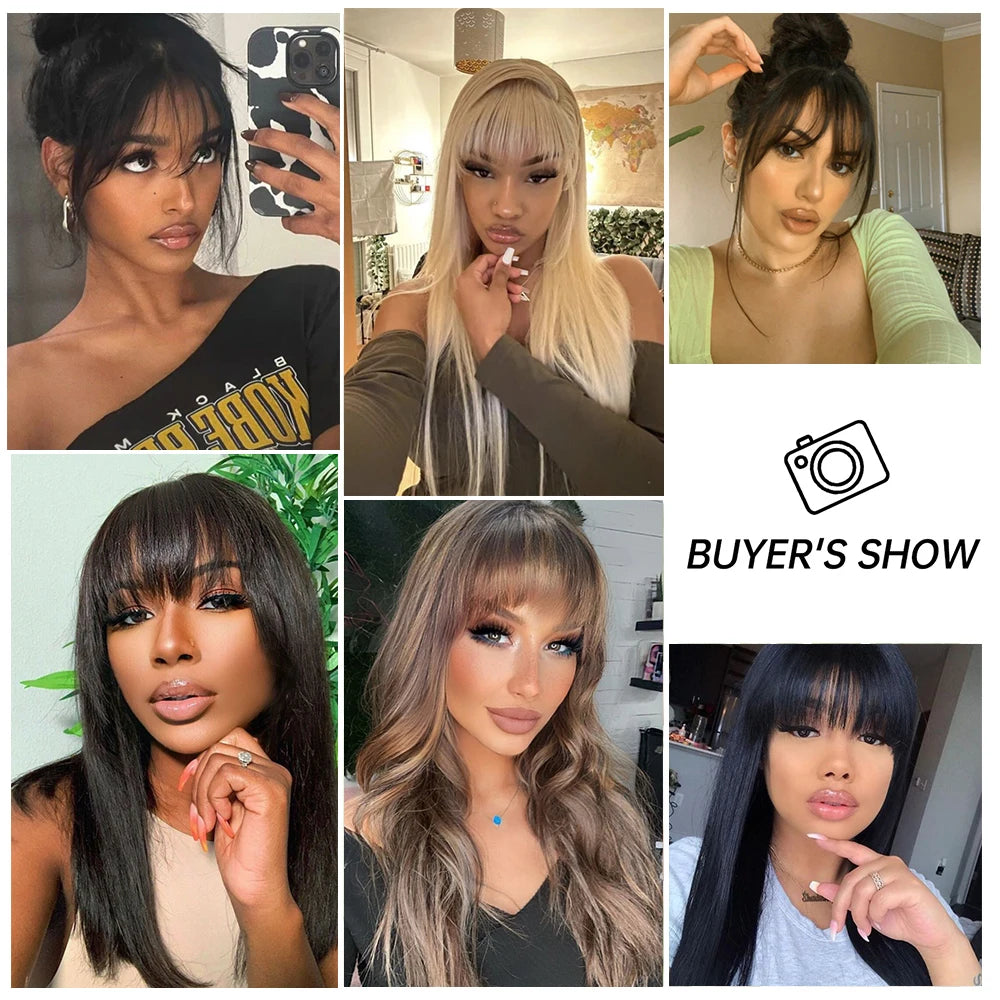100% Remy Human Hair Fringe Bangs Clips in Natural Black Human Hair 3D Air Fringe Bangs Hairpieces for Women with Thinning Hair