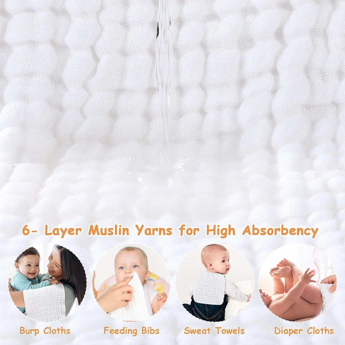 6pcs Baby Burping Cloth Large 20''x10'' Extra Soft and Absorbent Muslin Burp Cloths 100% Cotton Washcloths For Baby