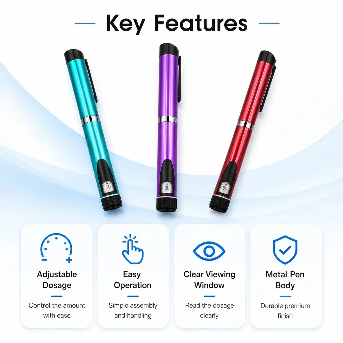 Portable Dose Adjustable Reusable Injector Pen Kit for Insulin Peptide, Comes with 10Pcs 3ML Replacement Cartridges