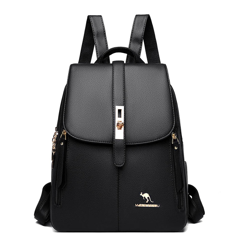 Luxury Women Leather Backpacks for Girls Sac A Dos Casual Daypack Black Vintage Backpack School Bags for Girls Mochila Rucksack