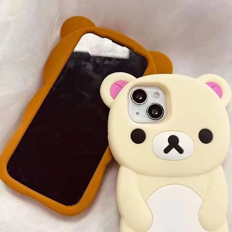 For iPhone SE X XS XR 4 4S 5 5S 7 8 11 12 13 14 15 Plus 16 17 Pro Max 3D Bear Couple Silicone Cartoon Phone Case