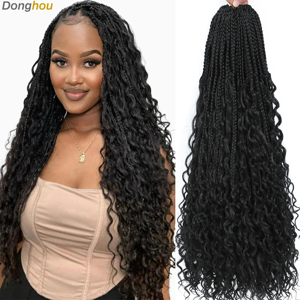 14 18 24 Inch Boho Box Braids Crochet Braids Curly Ends 1B 30 27 #4 Bug 8 Colors Ombre Goddess Bohemian Box Braids Crochet Hair