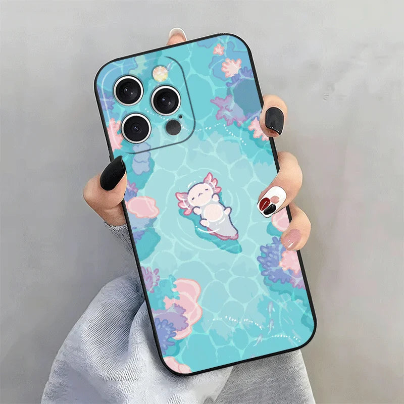 Soft Silicone Phone Case for iPhone 15 16 17 Pro Max Axolotl Cartoon Cute Shell 17E 16E 14 Plus 13 Mini 12 11 Air 7 SE 8 Cover