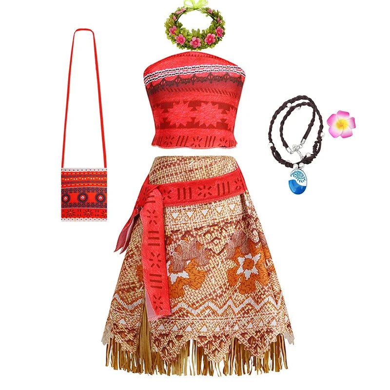 Children Cosplay Dresses Girls Moana Princess Dress for Kid Halloween Maui Vaiana Costume Children Birthday Party Clothes Set
