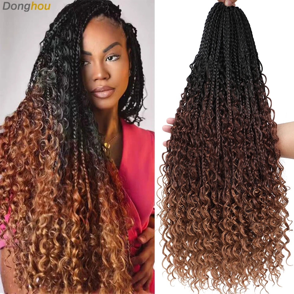 14 18 24 Inch Boho Box Braids Crochet Braids Curly Ends 1B 30 27 #4 Bug 8 Colors Ombre Goddess Bohemian Box Braids Crochet Hair