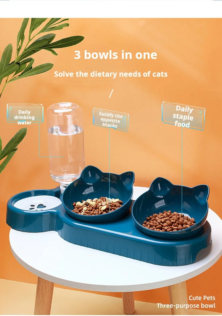 New hot selling cat bowl double bowl pet feeder with anti slip cat paw design, feeding supplies for cats and pets