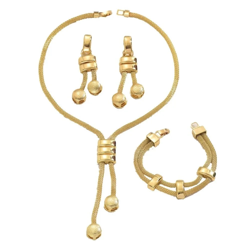 Fashionable Jewelry Set High Quality Gold Tone Necklace Earrings Bracelet Minimalist Electroplated Geometric Tassel Earrings Set