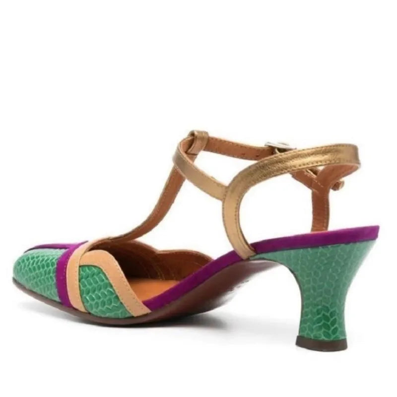Dilalula 2025 Fashion T-Strap Genuine Leather Sandals Women Covered Toe Mixed Color Summer Dress Shoes Ladies Party French Style