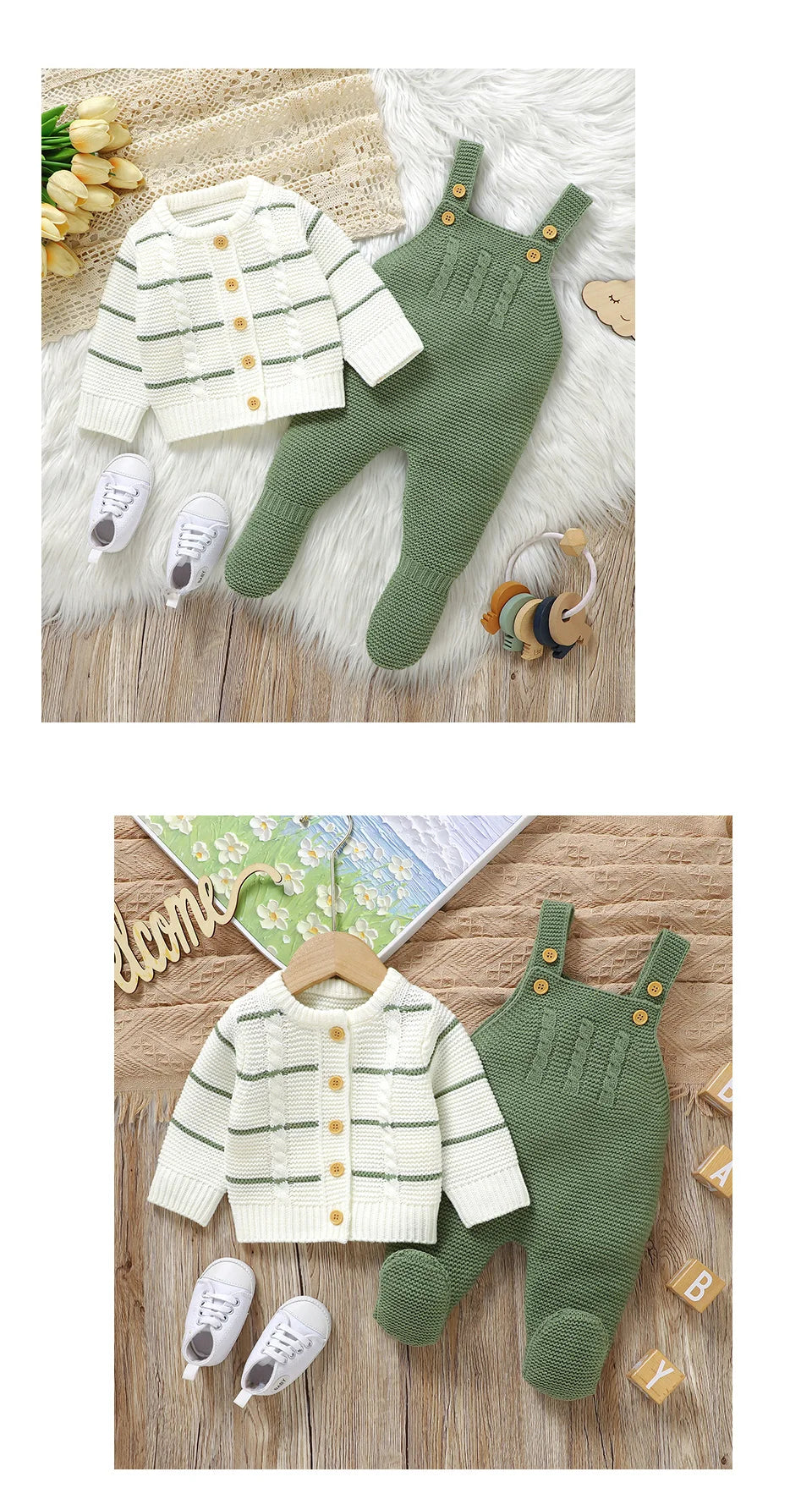 Winter Baby Clothes Sets Autumn Casual Long Sleeves Sweaters Jackets+Rompers Infant Boys Girls Outfits 2Pcs Knitted Toddler Wear