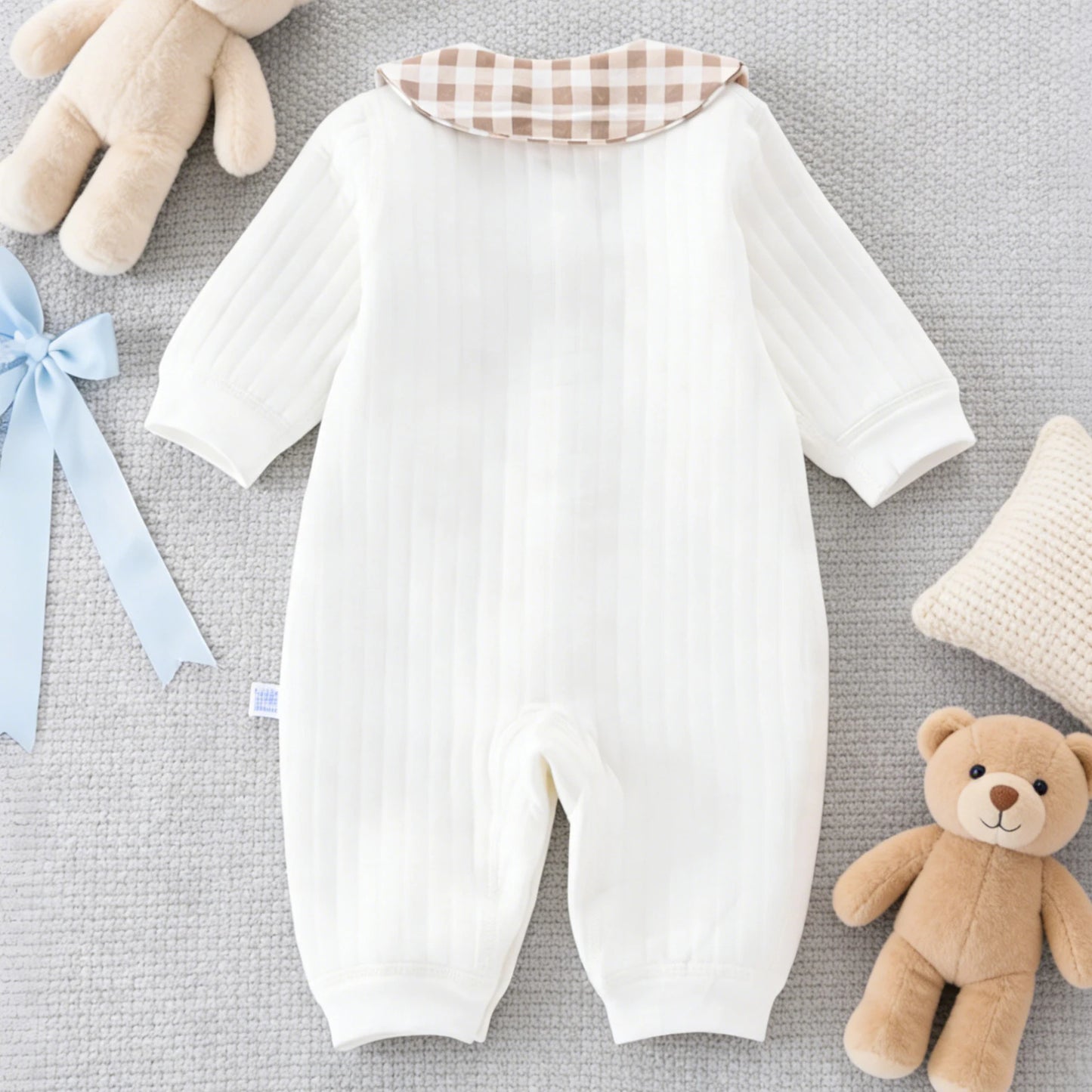 Newborn Baby Jumpsuit Clothes Winter Thickened Romper  Boys Girls Cute Embroidery Bear Bodysuit Autumn Clothing 0-1-3-6M