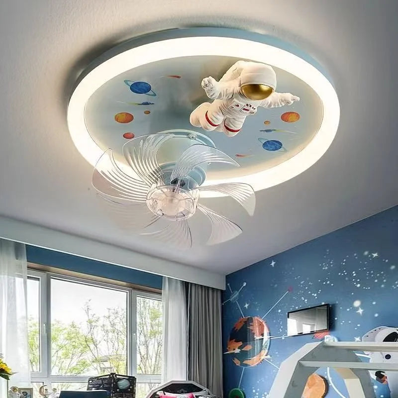 Modern Kids Room Ceiling Fan Light Cartoon Moon Astronaut Ceiling Lamp Boy Girl Bedroom Nursery Study Chandelier Ceiling Lights