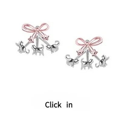 MASW Original Design Luxury Temperament Pink Bowknot Cats Pendant Necklace For Women Party Gifts Fashion Jewelry Accessories
