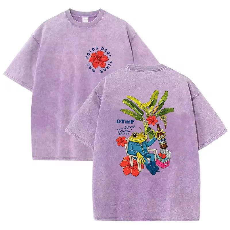 Soft Rapper Bad Bunny Vintage Washed Cotton T Shirts Debi Tirar Mas Fotos DTMF T-shirts Men's Clothing Fashion T-shirt Couples