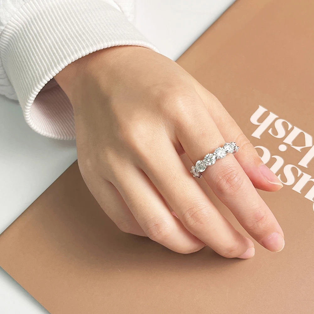 Serenity 3mm 5mm D Color All Moissanite Row Rings For Women Wedding Bridal 100% S925 Sterling Silver Plated 18K Eternity Rings