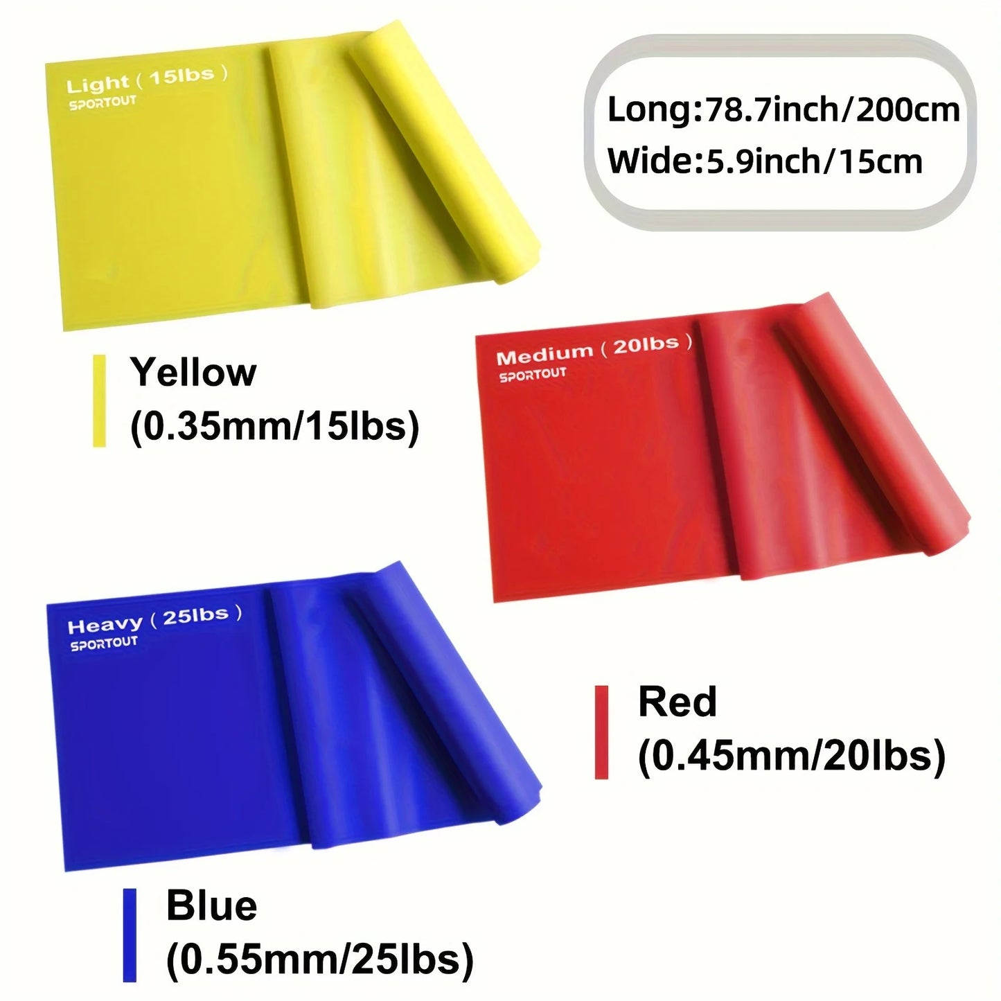 Fitness yoga elastic belt three colors, with portable drawstring storage bag.
