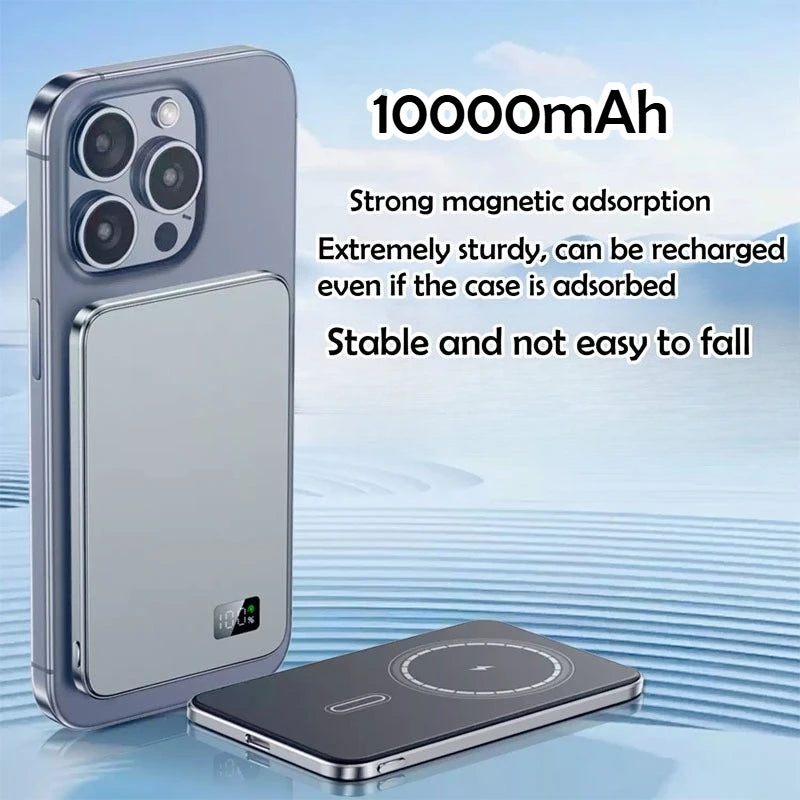 Taepiaai 10000mAh Magnetic Wireless PowerBank Ultra Thin Portable CCC Certified Super Fast Charging LED Display Pack for MagSafe