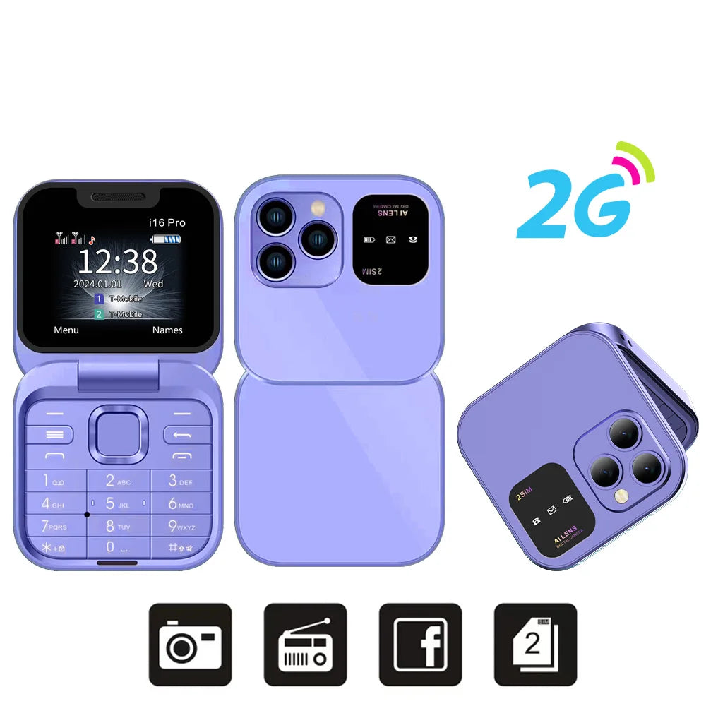 SERVO i16 PRO Flip Mini Mobile Phone Dual SIM Call Recording Speed Dial Magic Voice FM Radio 2G GSM Small Fold Button Telephones
