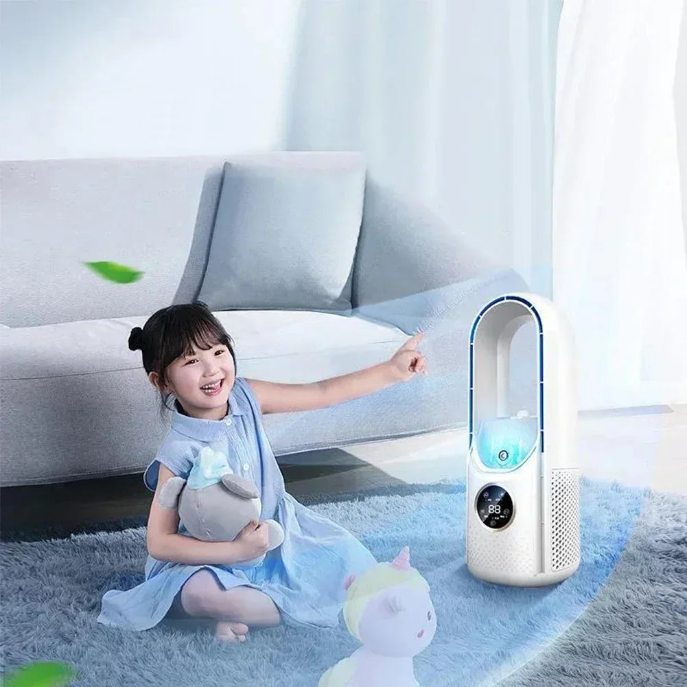 Portable USB Air Cooler Leafless Electric Fan 6 Speed Silent Timer Air Conditioner Cooling Fan Humidifier Conditioning Fan Amagi