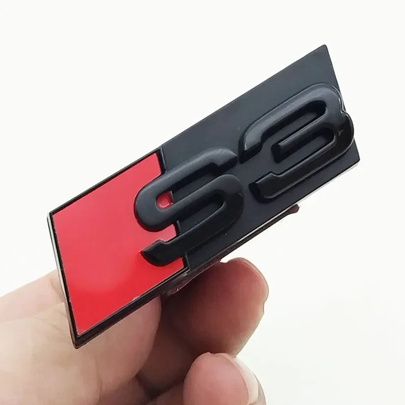 1pcs ABS Car Front Grill Badge For Audi S 3 4 5 6 7 8 Auto Styling caR Sticker Chrome Black Logo S3 S4 S5 S6 S7 S8 Emblem
