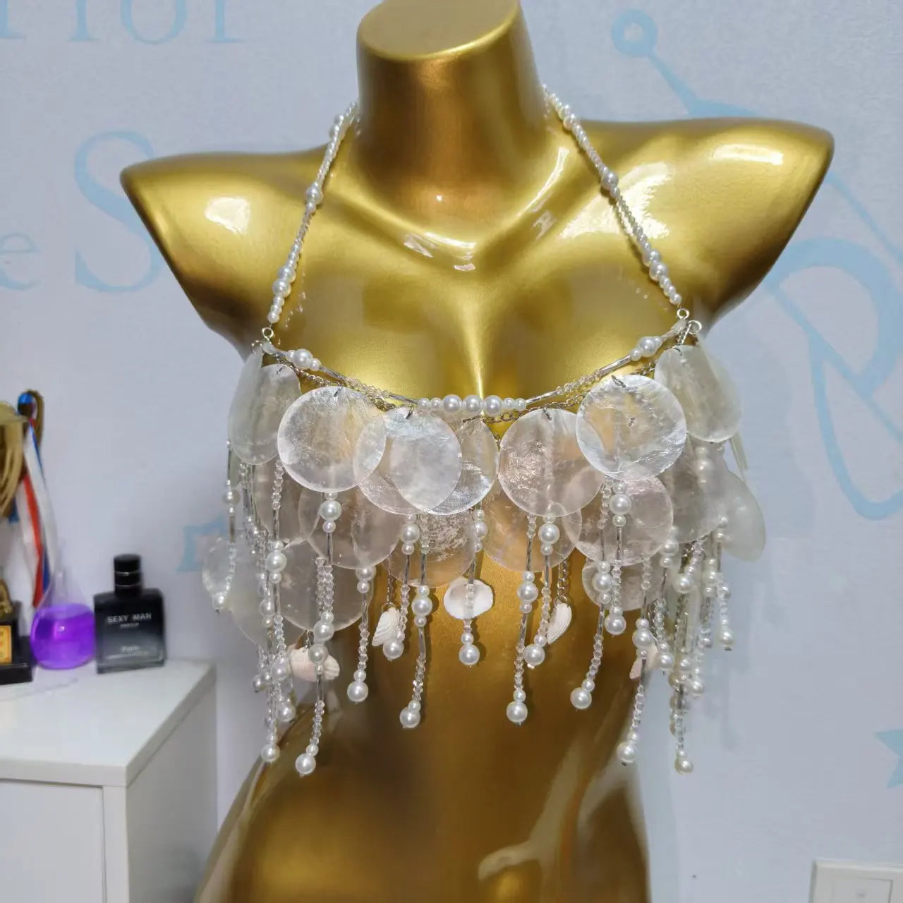 Handmade Sparkly Bohemian Mermaid Shell Beaded Halter Top Women Summer Beach Party Vacation Rave Outfit Sequins Beaded Bra Tops