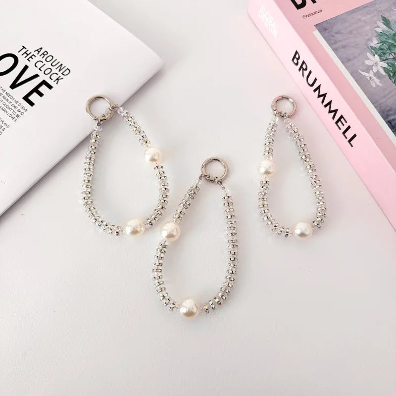 Pearl Rhinestone Wrist Strap Phone Lanyard for Women Bag Pendant Fashion Cute Keychain Jewelry Gift for Girls Daily Decoration