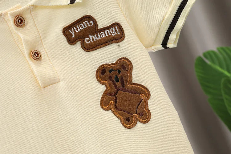 Summer Toddler Baby Clothes Children Boys Cotton Bear Short Sleeve T-Shirt+Shorts 2pcs Set Kids Fashion Sports Costume 1-6 Years