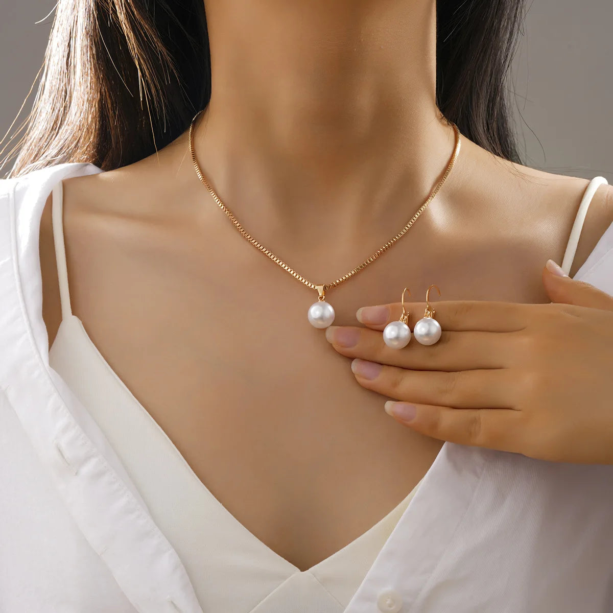 Fashion Pearl Jewelry Set For Women Dangle Earrings Pendant Necklace Simple Dainty Daily Wear Outfit  Party Accessories