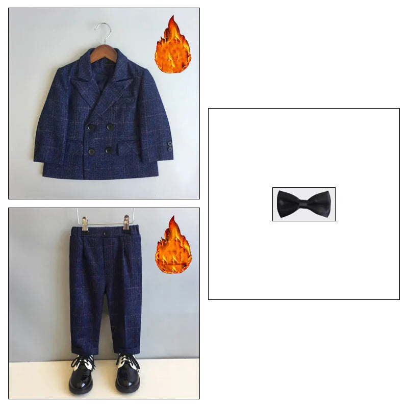Autumn Winter Children Boys Formal Suit Kids Boys Wedding Suit 1-14Y Teenager Boy Blazer Vest Pant Suit Elegant Boys Kid Costume