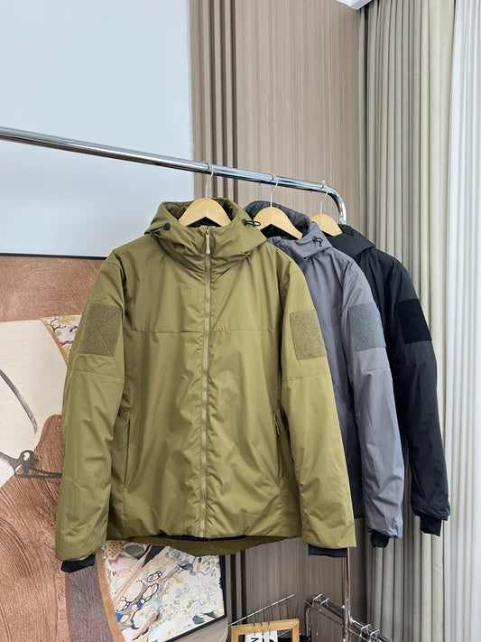 Winter Windproof Cotton Jacket For Men Outdoor Waterproof Hooded Thicken Coat American Casual Fashion Simple Warm Overcoat