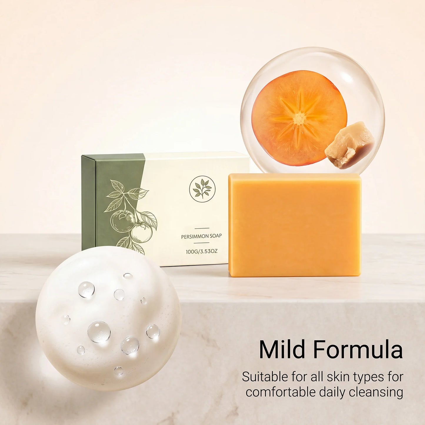 Persimmon Soap Bar Deep Cleanse Pores Remove Body Excess Oil Refreshing Skin Lasting Moisturizing Fruity Aroma Bathing Spa Soap