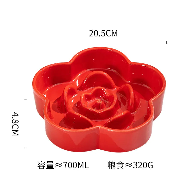 Ceramic Dog Slow Food Bowl Anti-choking Medium and Large Dog Food Basin Cat Bowl with Wooden Frame Pet Feeding Supplies With