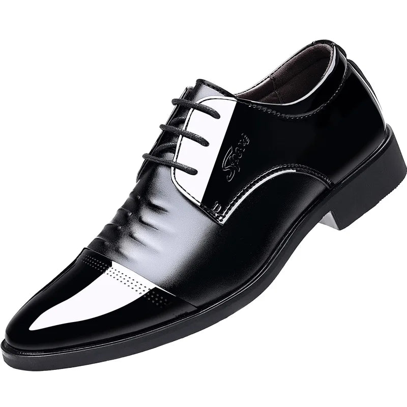 Glossy Leather Men's Shoes Casual Wedding High-Heeled Pointed-Toe Business Style British Leisure Men's Footwear