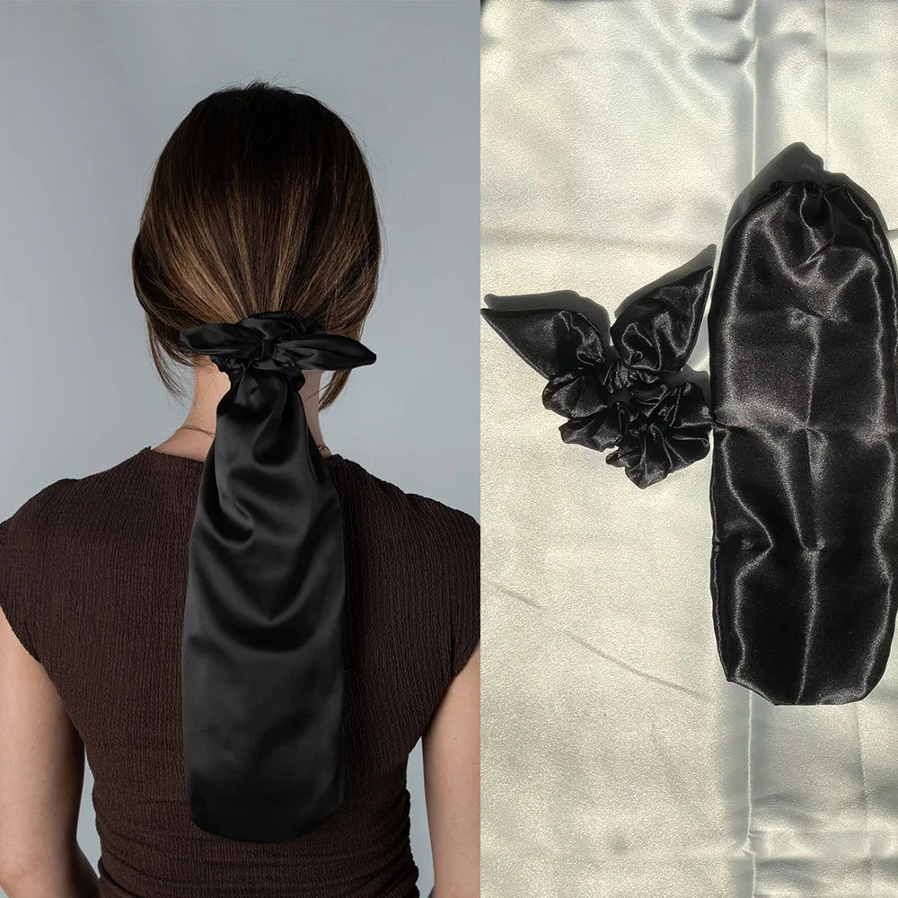 1 Silk Scrunchie+1 Hair Cover Satin, Sleep Cap for Women & Men - Reversible Breathable Hair Protector with Bow Design, Soft Long