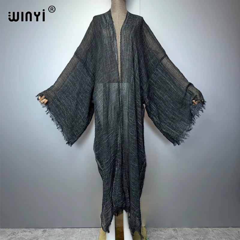 WINYI Women's Soft Cardigan Boho Maxi Dress Comfortable Loose beachwear Cover Up Kimono abaya dubai luxury  Party Africa Style