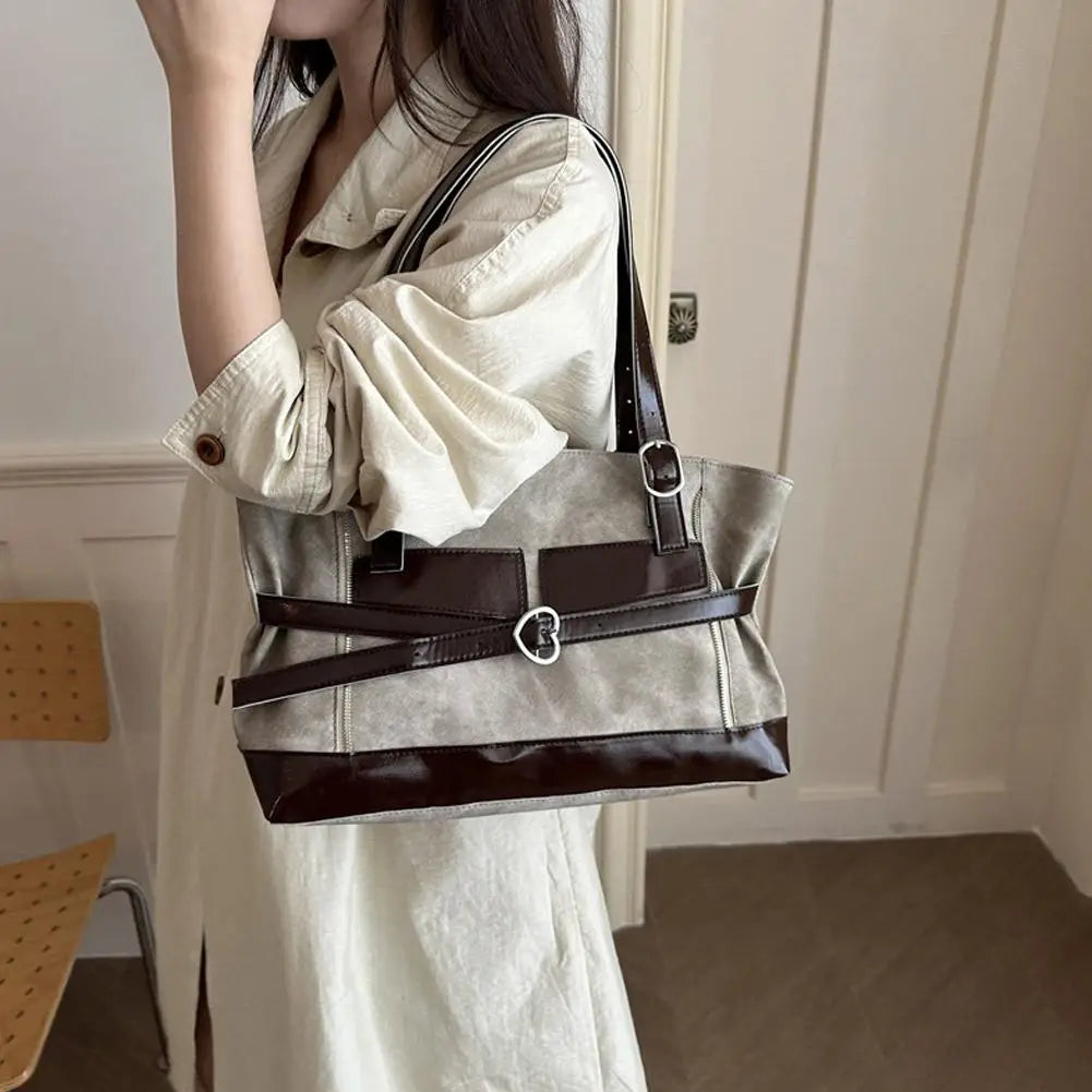 Retro Belt Buckle Underarm Shoulder Bag Women Large Capacity Commuter Tote Bag Vintage Casual Handbag Female Purse