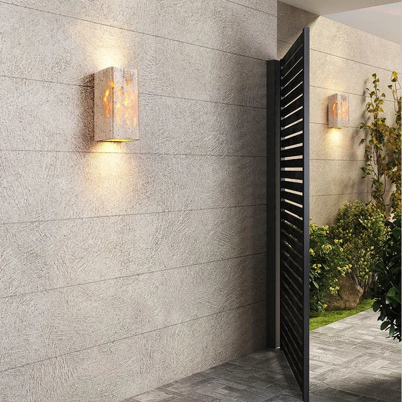 Wabi Sabi Yellow Marble Wall Lamp Led Bedside Japan Bedroom Living Room Wall Light Travertine Stair Cor