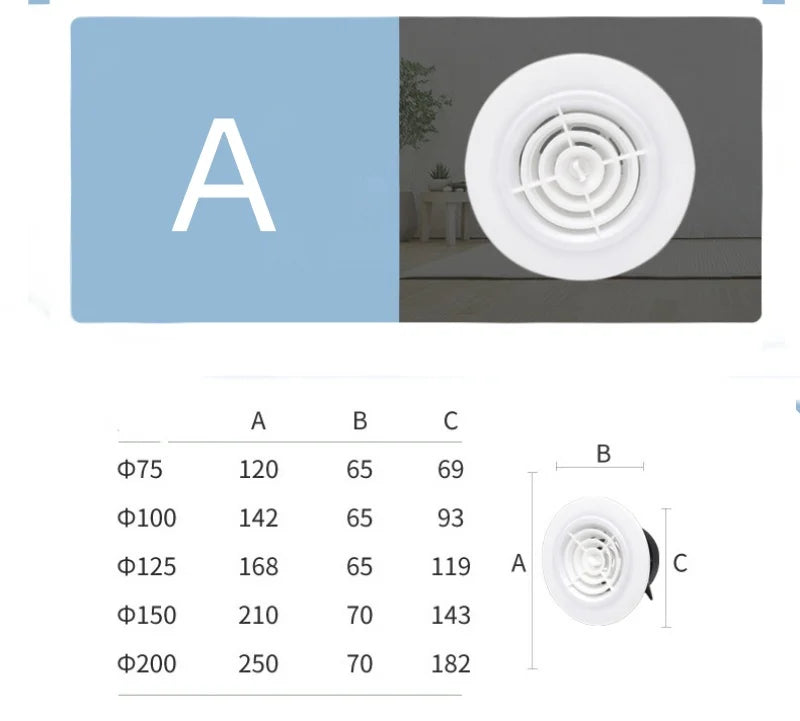 Various Shapes 75/100/125/150/200mm Round Ducting Ventilation Cover Air Vent Extract Valve Grille Adjustable Wall Vent Covers
